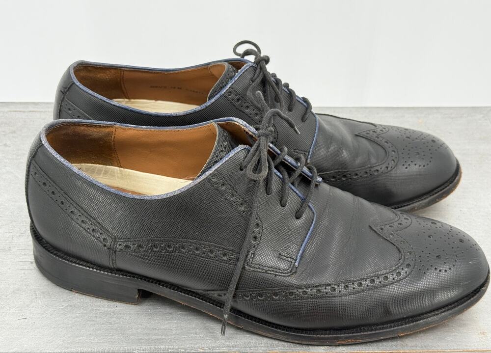Cole Haan Grand.ØS Black Leather Wingtip Oxfords Men's 10M Dress Shoes Workwear